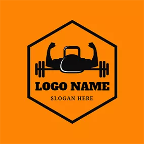鍛煉 Logo Black Hexagon and Gymnasium Coach logo design