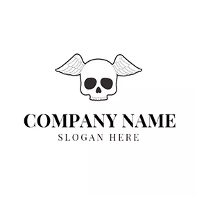 Skull Logo Black Human Skeleton and White Wing logo design