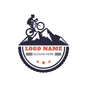 Badge Logo Black Man and Bike logo design