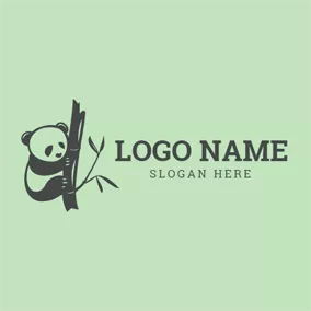 Animal Logo Black Panda and Bamboo logo design