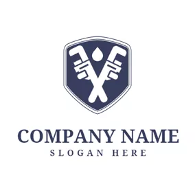 Emblem Logo Black Shield and White Spanner logo design