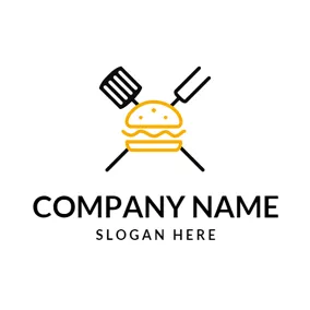 Cutlery Logo Black Slice and Yellow Burger logo design