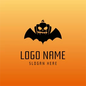 Ghost Logo Black Wing and Pumpkin logo design