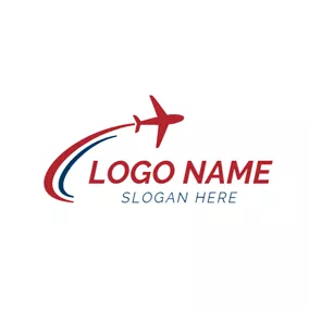 航空 Logo Blue Air Route and Red Airplane logo design