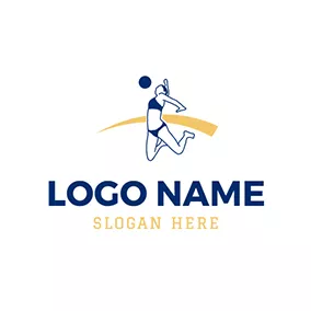 排球Logo Blue and White Volleyball Athlete logo design
