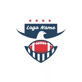 橄榄球logo Blue Badge and Red Football logo design
