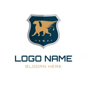 族徽 Logo Blue Badge and Yellow Griffin logo design