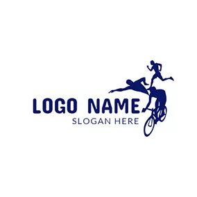 田径运动logo Blue Bicycle and Combination Triathlete logo design