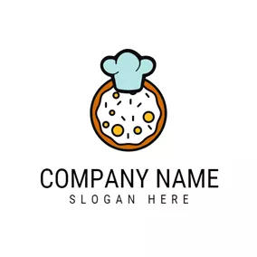 Eatery Logo Blue Chef Hat and Pizza logo design