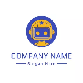 Logotipo De Facebook Blue Circle and Brown Toy Robot logo design