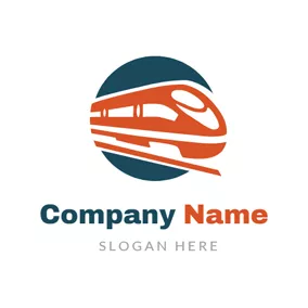 火車 Logo Blue Circle and Orange Train logo design