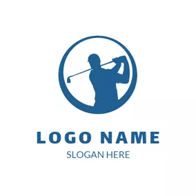 Golf Club Logo Blue Circle and Outlined Golfer logo design