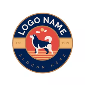 Doggy Logo Blue Circle and Poodle Dog logo design