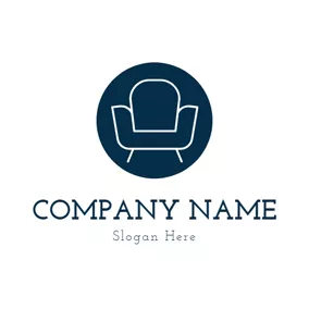 Chair Logo Blue Circle and Sofa Furniture logo design