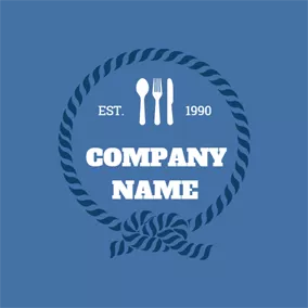 Seafood Logo Blue Circle and White Tableware logo design