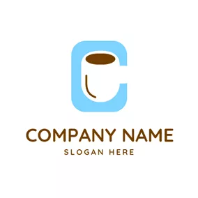 咖啡Logo Blue Coaster and Coffee Mug logo design