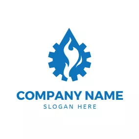 Industrial Logo Blue Cog and Burning Fire logo design