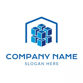Agency Logo Blue Cube and Abstract Warehouse logo design