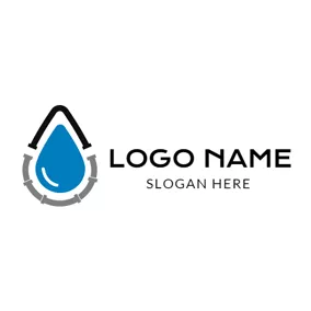 Save Water Logo Blue Drop and Winding Pipe logo design