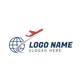 Plane Logo Blue Earth and Red Airplane logo design