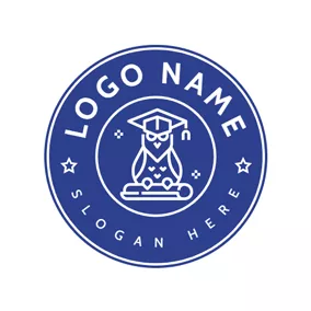 教师 Logo Blue Encircled Owl and Mortarboard logo design