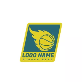 Logo Sport & Fitness Blue Frame and Yellow Basketball logo design