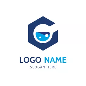 藥店Logo Blue Hexagon and Chemistry logo design