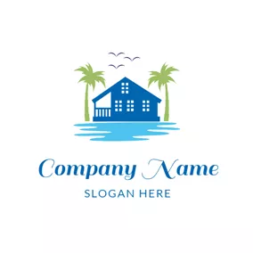 Sea Logo Blue Hotel and Seaside Resort logo design