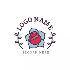 Loop Logo Blue Leaf and Red Rose logo design