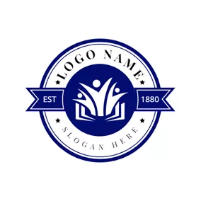 知識 Logo Blue Outlined Student Emblem logo design