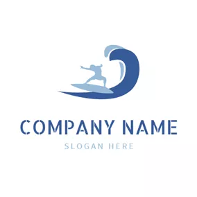 海浪Logo Blue Sea Wave and Surfer logo design