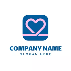 心跳 Logo Blue Square and Pink Heart logo design