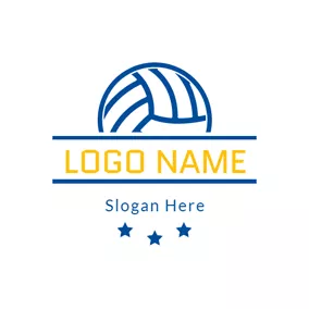 排球Logo Blue Star and Volleyball logo design