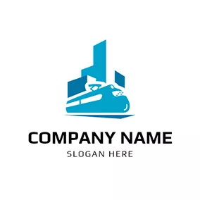 Corporate Logo Blue Train and Building logo design