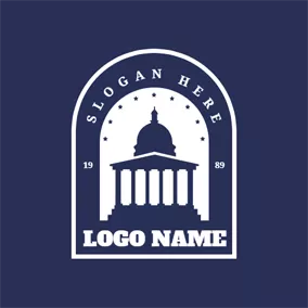 柱子 Logo Blue University Architecture and Arch Badge logo design