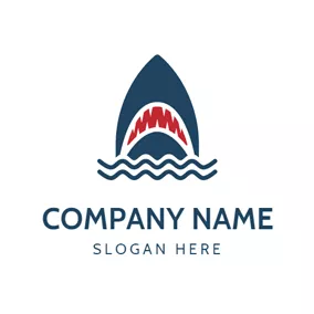 海洋 Logo Blue Wave and Teeth Bared Shark logo design