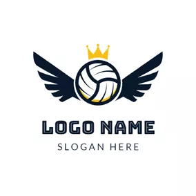 排球Logo Blue Wing and White Volleyball logo design