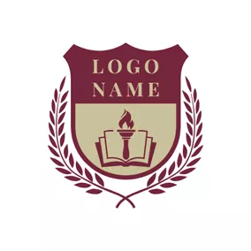 College & University Logo Branch Encircled Book and Torch Shield logo design