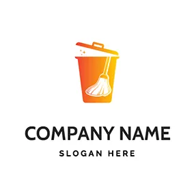 Trash Logo Broom Mop Clean Bin logo design