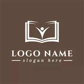 圖書館 Logo Brown and White Book logo design