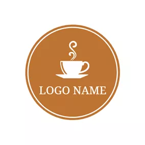 Cafe Logo Brown and White Hot Coffee logo design