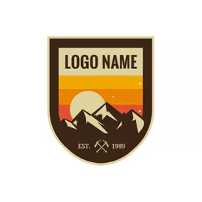斧头 Logo Brown Badge and Mountain logo design
