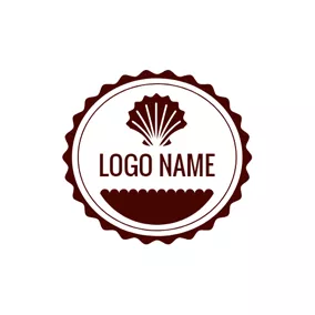 牡蠣logo Brown Badge and Shell logo design