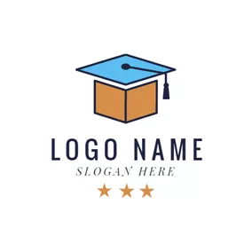 Academy Logo Brown Book and Blue Mortarboard logo design