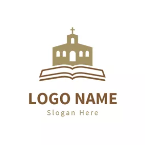 Religion Logo Brown Church and White Book logo design
