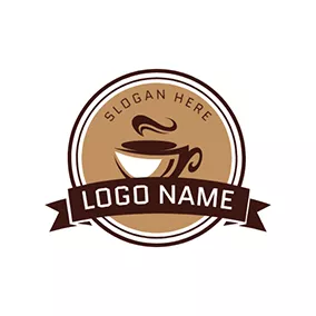 食品＆飲み物ロゴ Brown Circle and Chocolate Coffee logo design