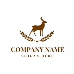 駝鹿 Logo Brown Elk and Leaf logo design