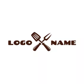 Grill Logo Brown Fork and Shovel Icon logo design