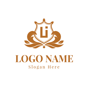 Brown Letter L and I Monogram Badge logo design