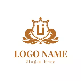 文織字母Logo Brown Letter L and I Monogram Badge logo design